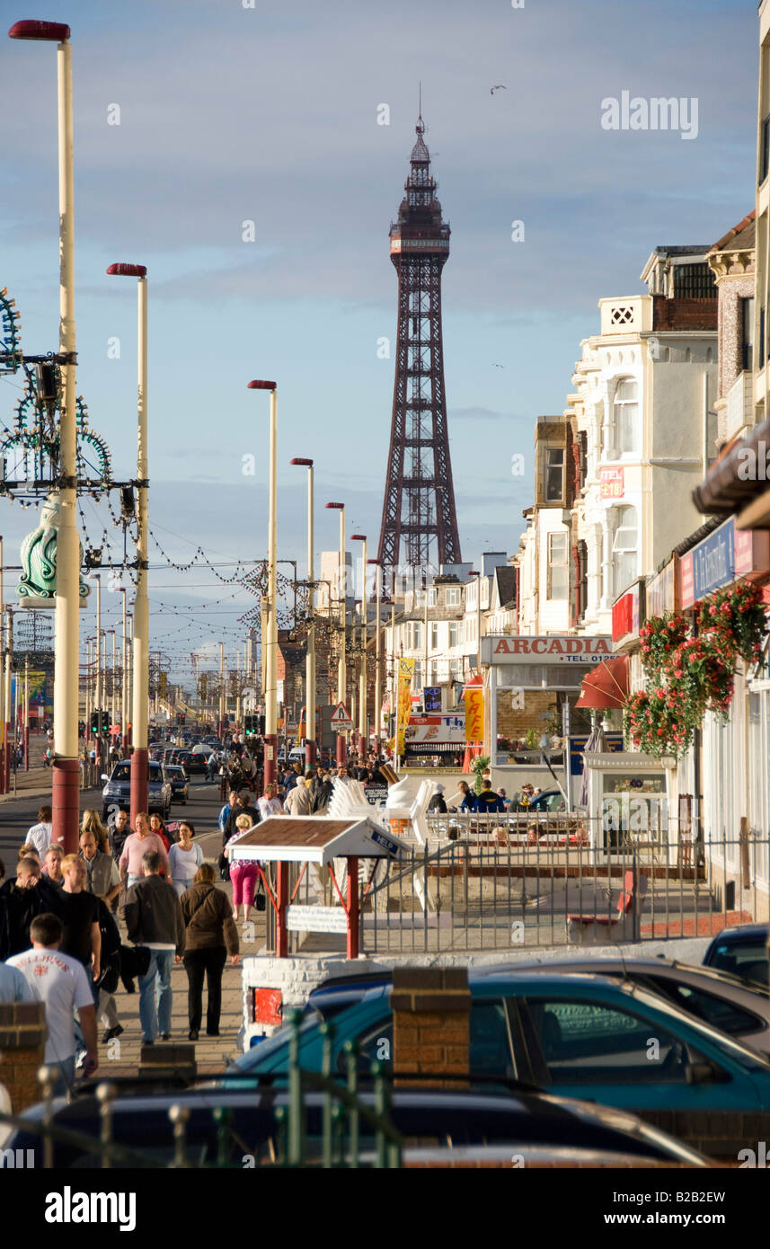 Hotels and holiday makers on Golden Mile of Blackpool promenade, Lancashire Stock Photo