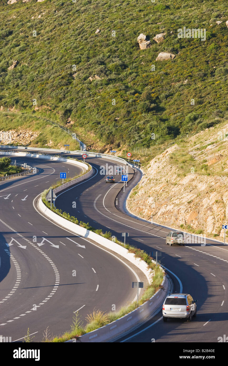 Bends in road A383 highway near La Linea de la Concepcion Cadiz Province Spain Stock Photo