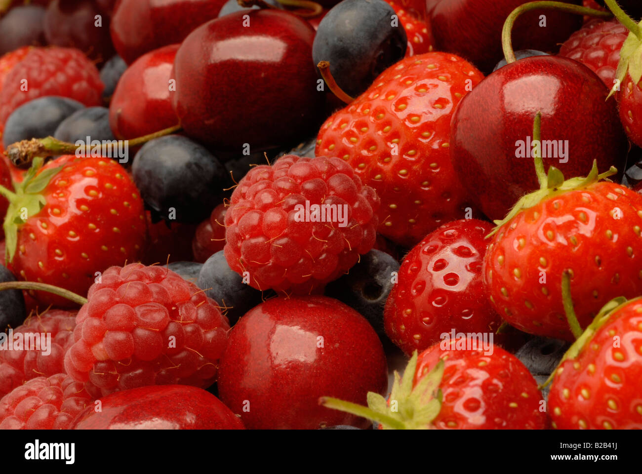 Closeup of fresh summer fruit and berries Stock Photo