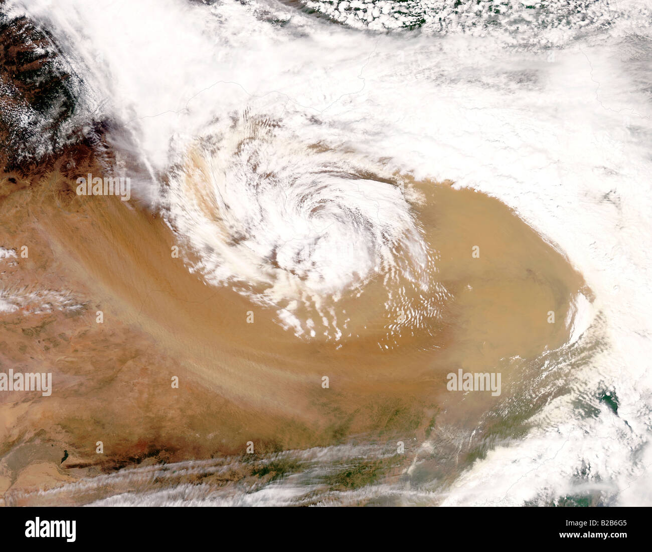 May 27, 2008 - Dust storm in northern China at 05:10 UTC. Stock Photo