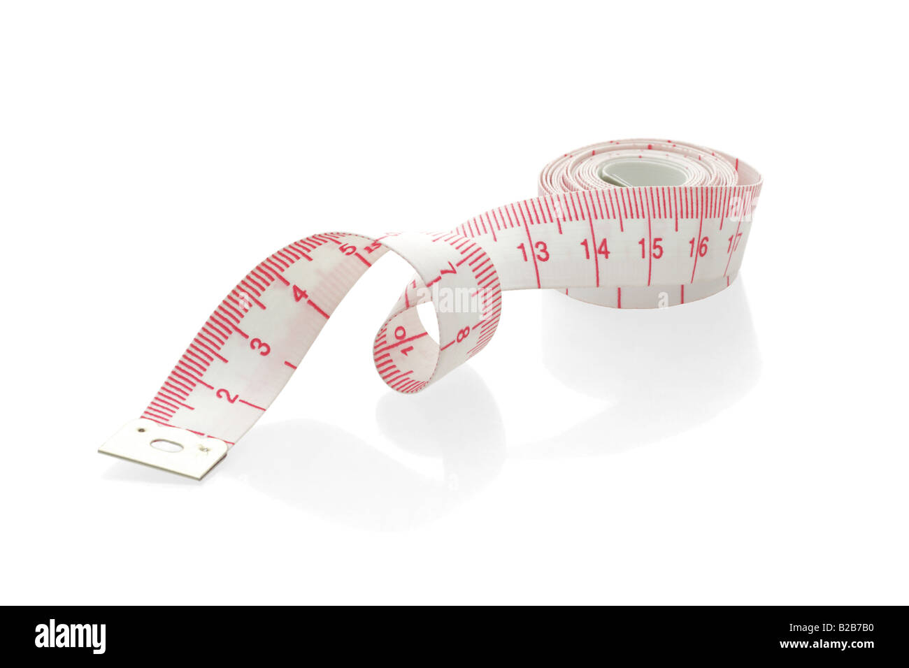 Measuring tape in metric unit on white background Stock Photo