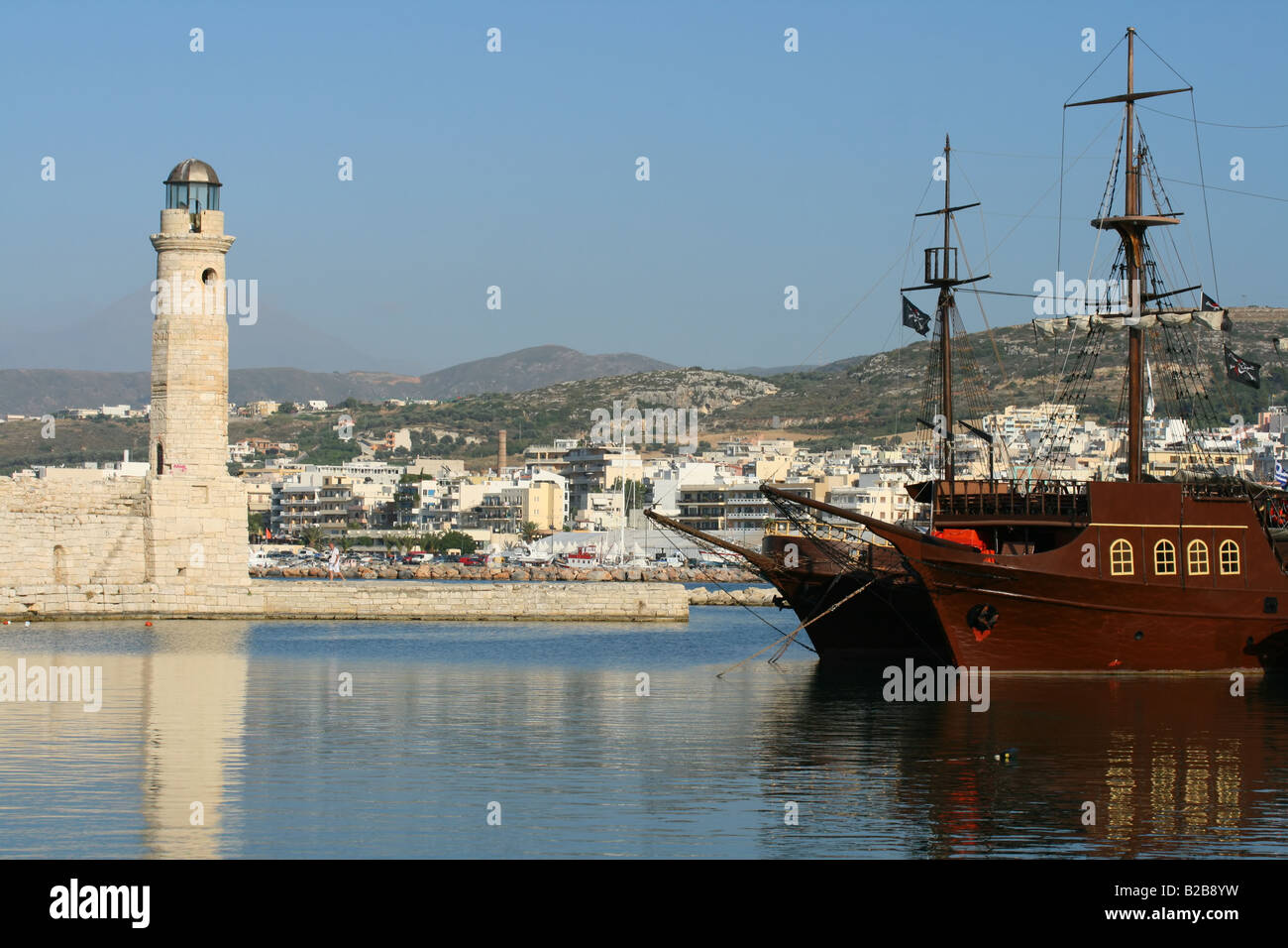 Venetian lighthouse. View of Venetian harbour of Rethymnon (Crete, Greece) Stock Photo