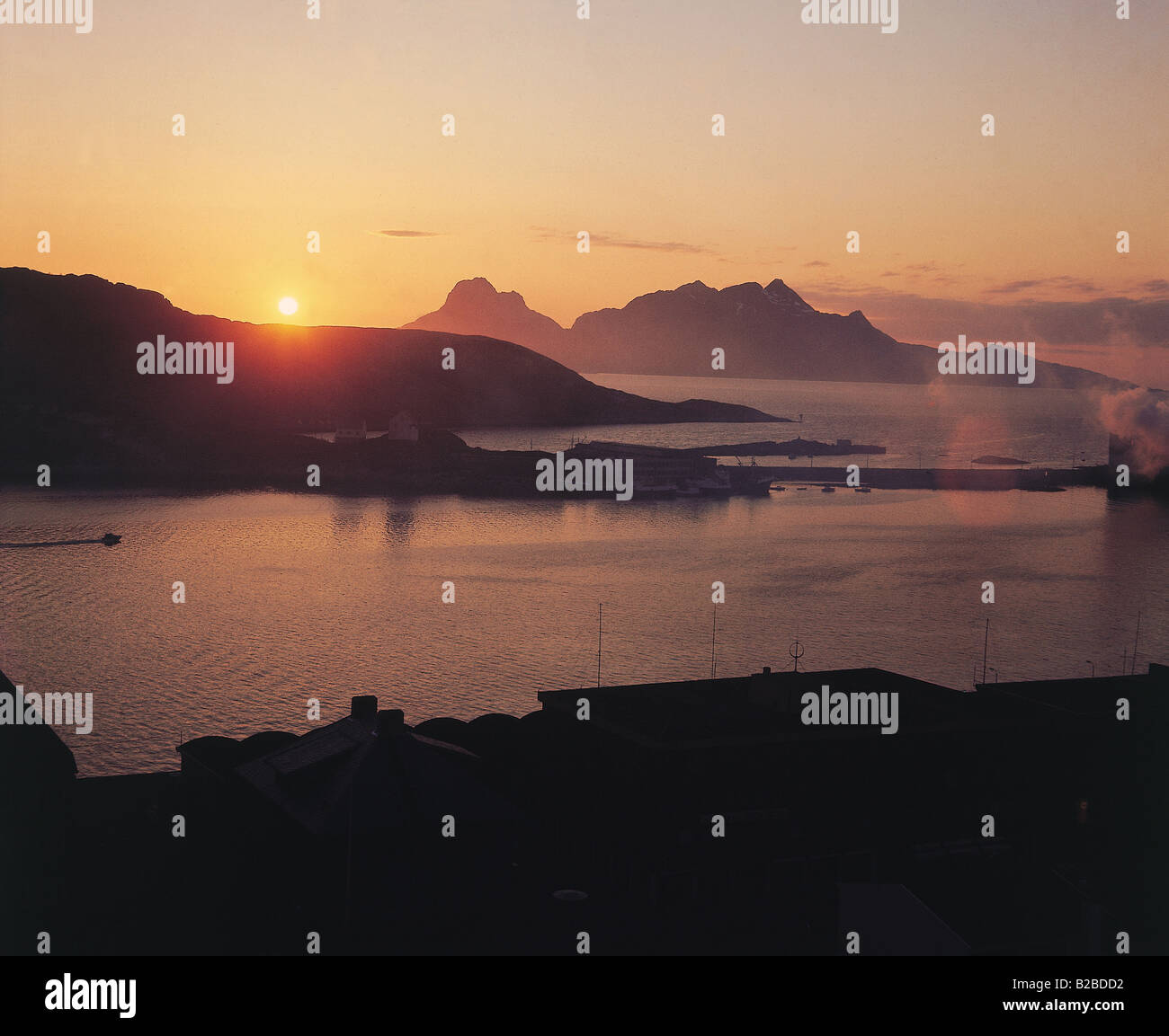 Midnight Sun Olden Norway Stock Photo