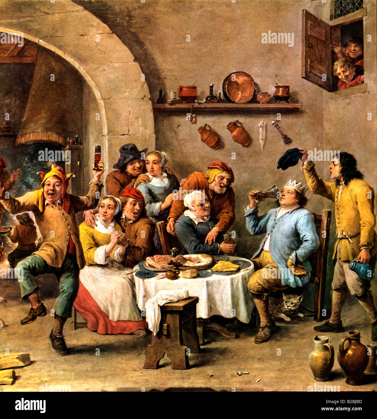 Teniers The King Drinks picture of a typical 17th Century tavern scene by Teniers the younger Stock Photo