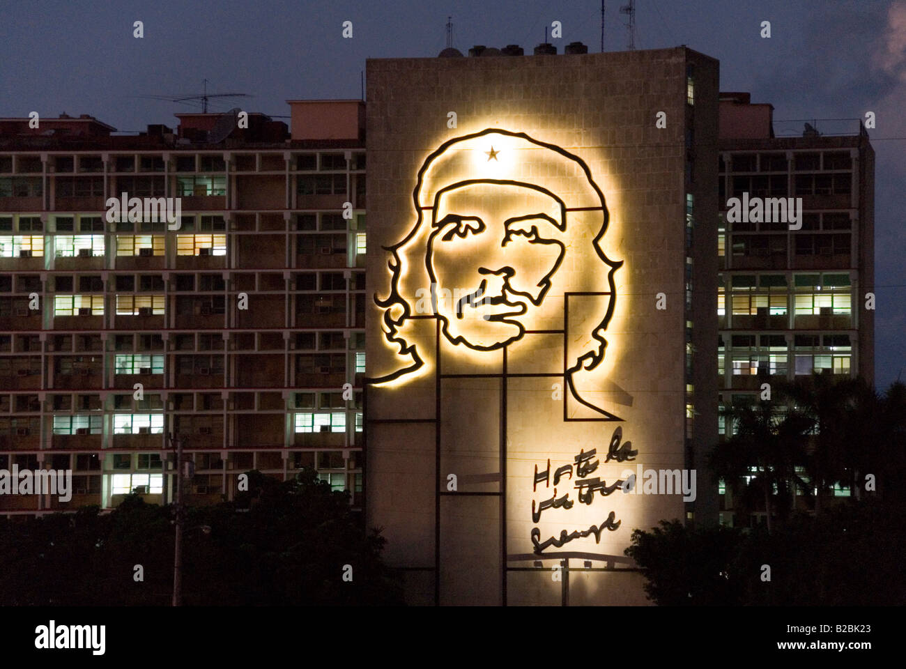 Ernest Che Guevara steel sculpture on the Ministry Of The Interior building Plaza De La Revolucion in Vedado Havana Stock Photo