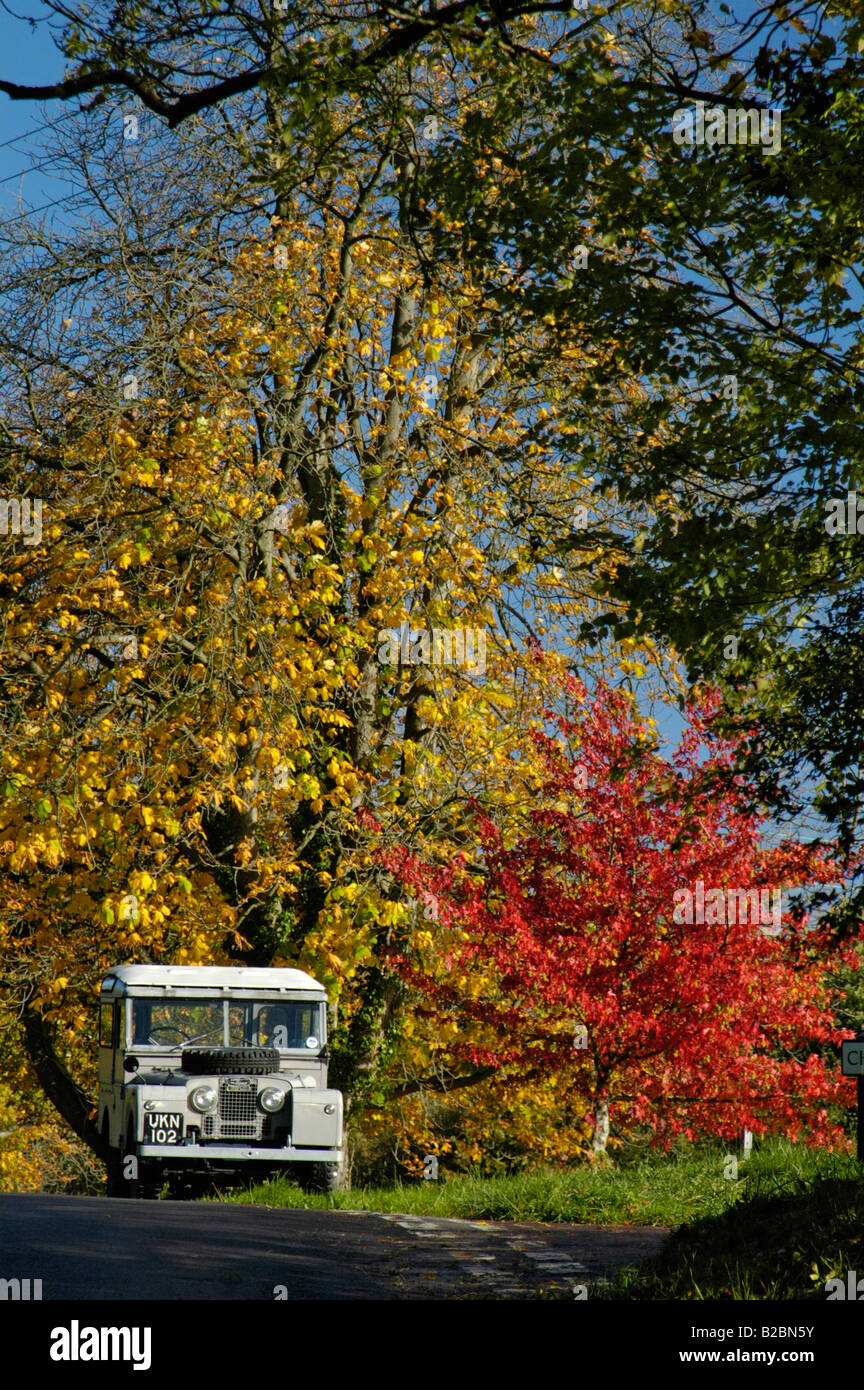 Grey 1950's Land Rover Series One 86 inch Station Wagon on country road in southern England. Stock Photo