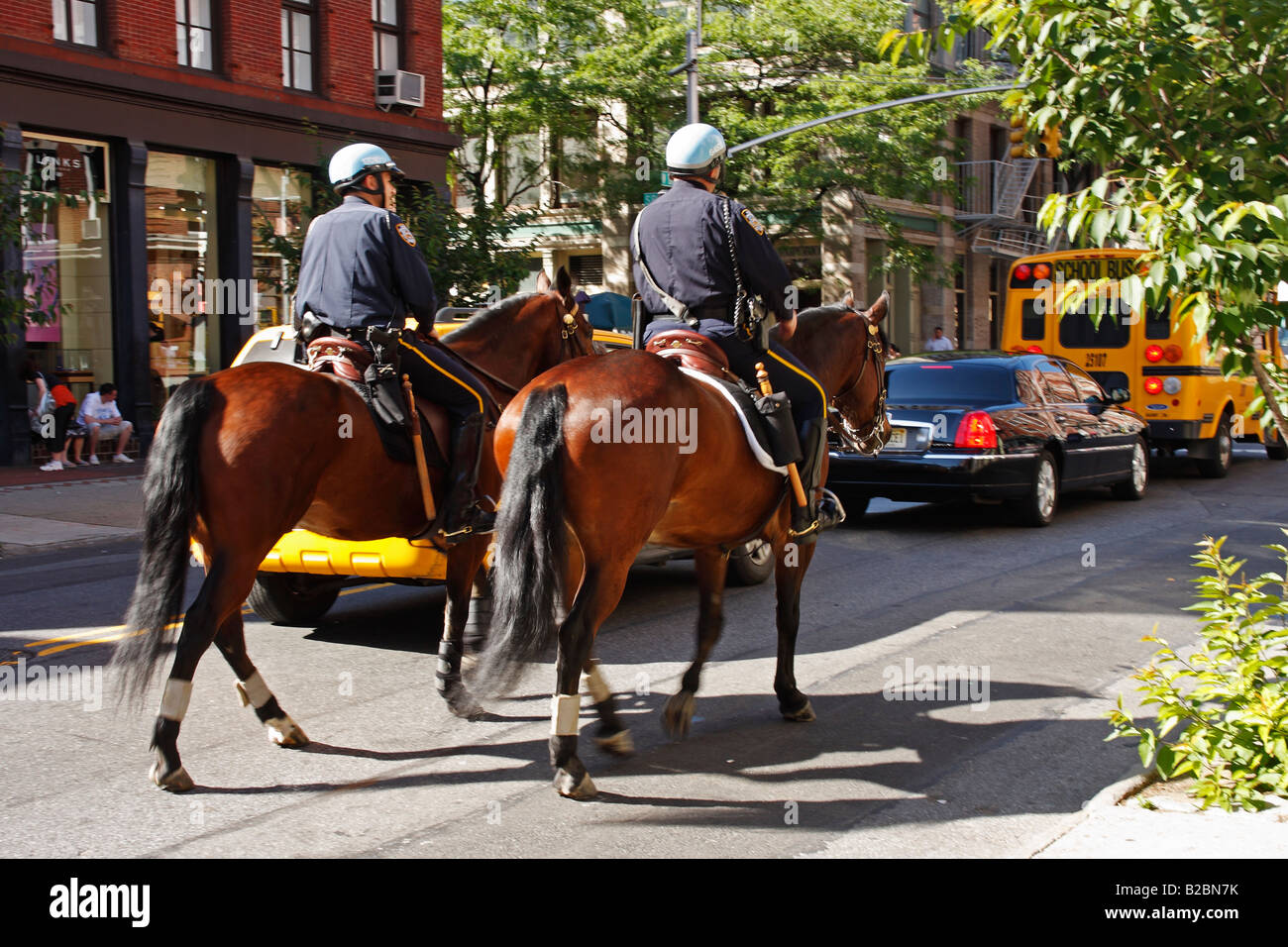 Horse mounted police in SoHo - New York City, USA Stock Photo