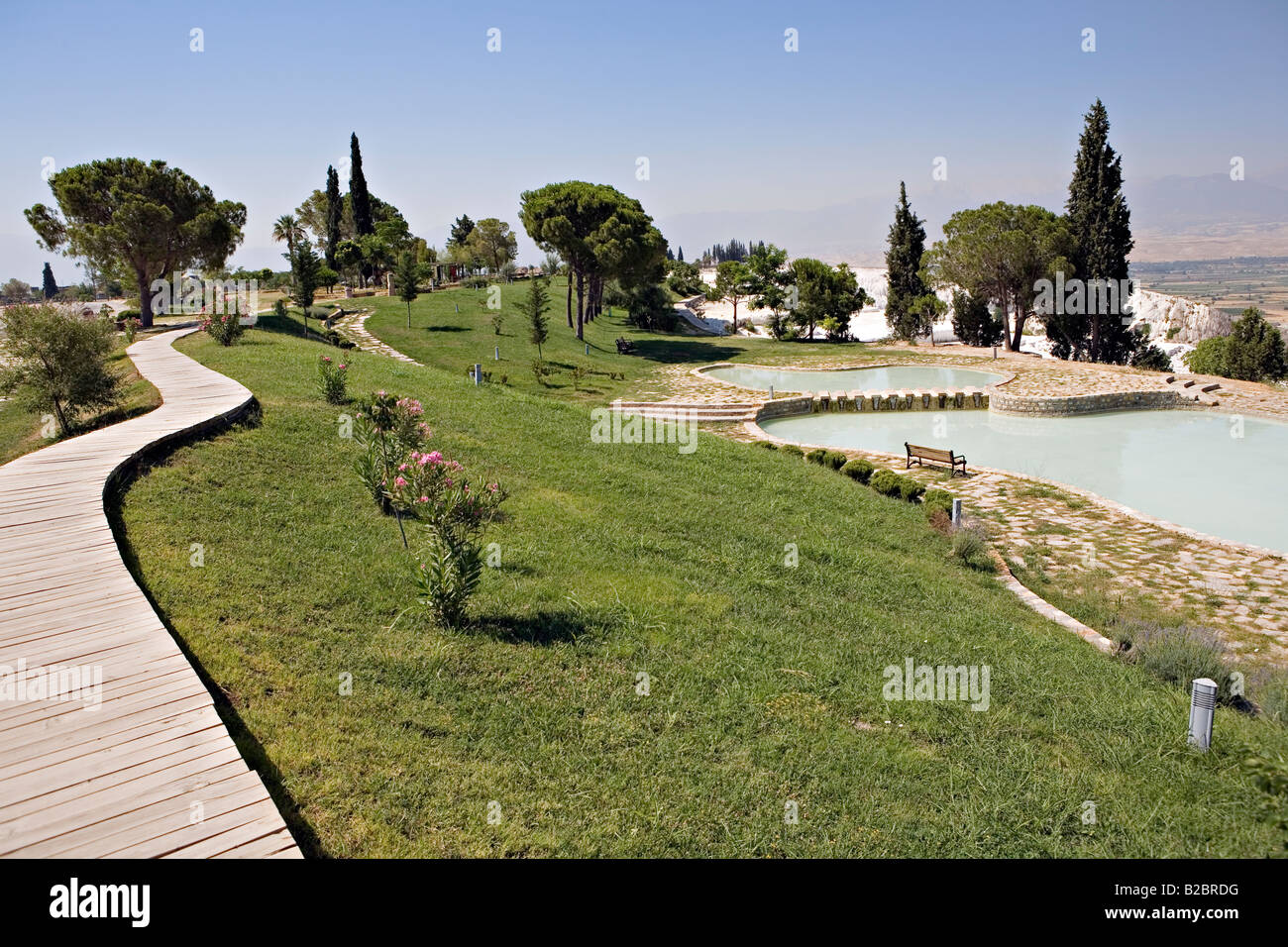 man made garden and sulphuric water pools at pamukalle turkey stock sulphuric water