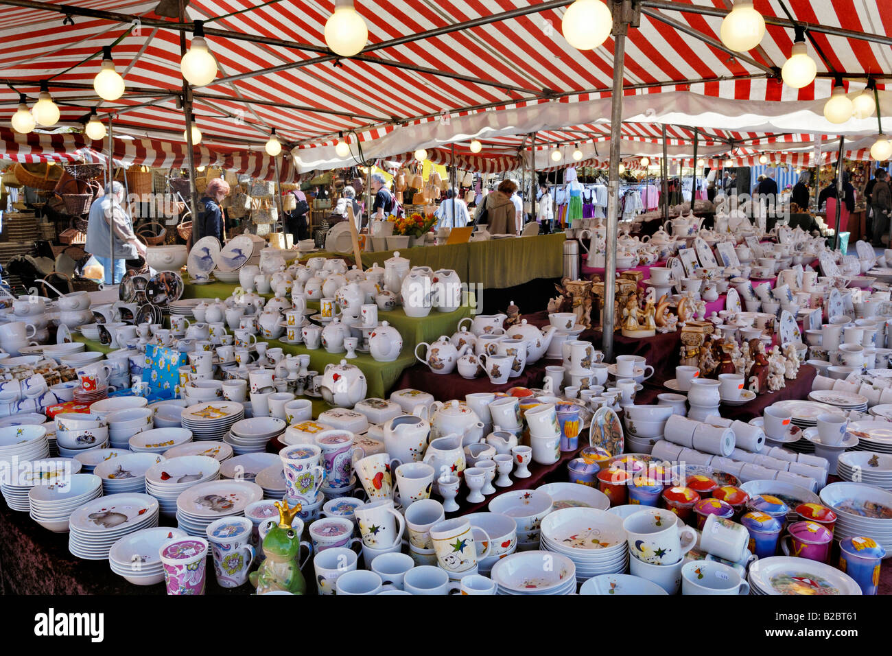 Tablewear on the Auer Dult, traditional market in Munich, Bavaria, Germany, Europe Stock Photo