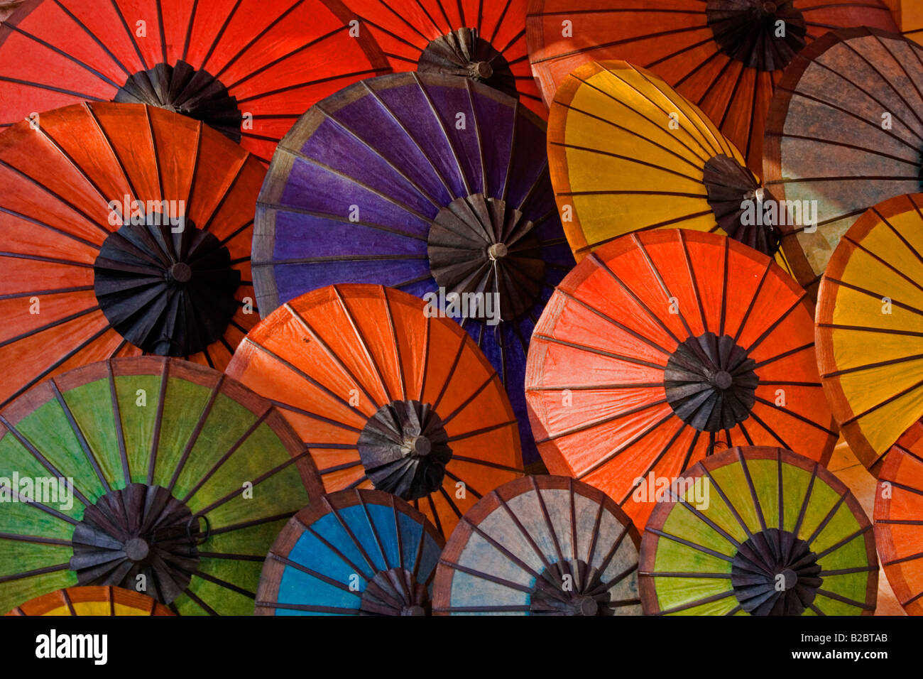 Various hand-made coloured paper umbrellas Stock Photo