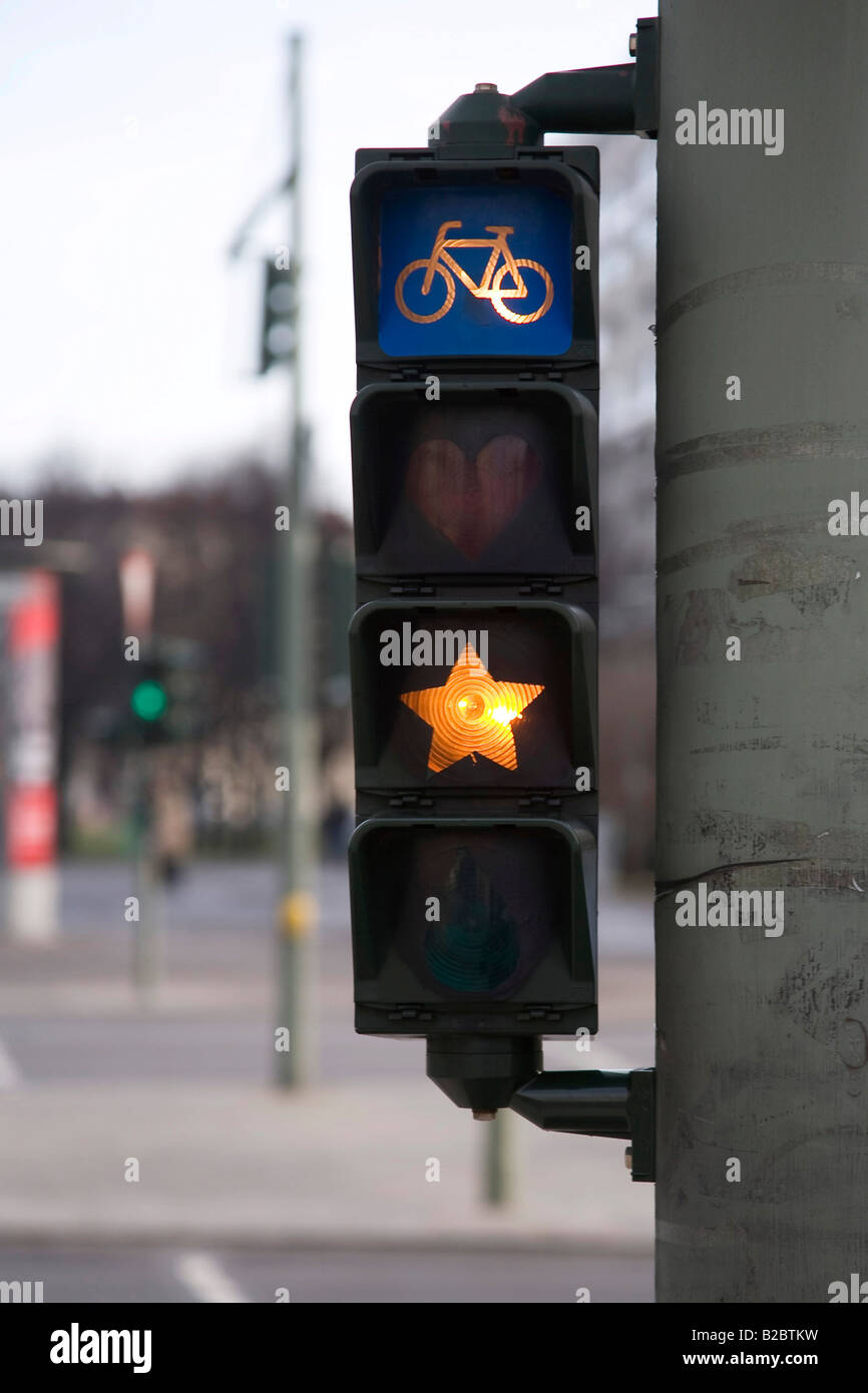 Bicycle traffic light altered with Graffiti to a star shape, Berlin, Germany, Europe Stock Photo