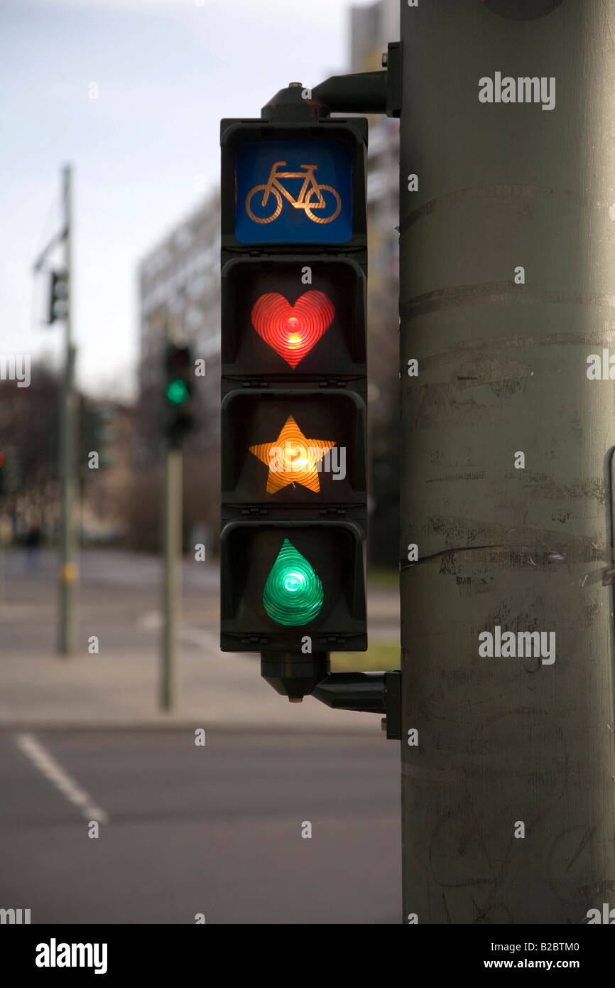 Bicycle traffic light altered with Graffiti, computer manipulated image, Berlin, Germany, Europe Stock Photo