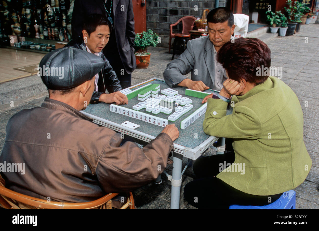 Mah Jongg players, Dali, Yunnan, China, Asia Stock Photo