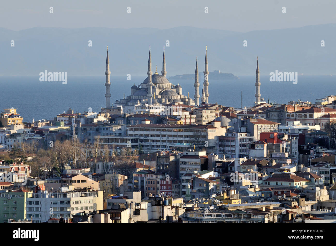 View of the city centre, Sultan Ahmed Mosque, Istanbul, Turkey Stock Photo