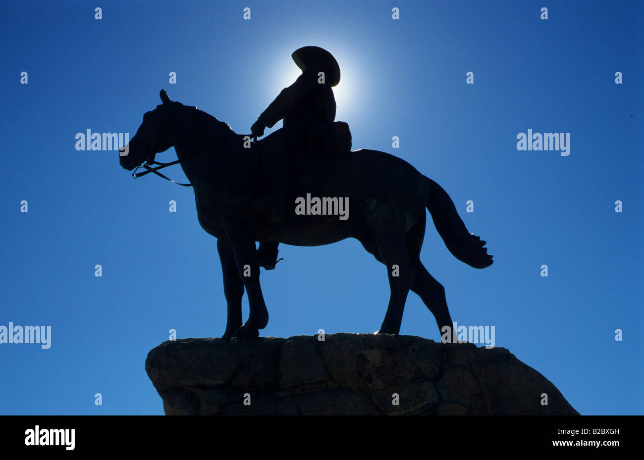 Rider monument from 1912 for soldiers of the German security forces who fell during the Nama and the Herero rebellions of 1904- Stock Photo
