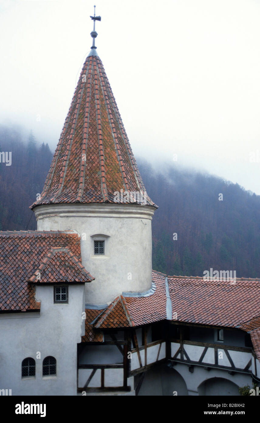 The famous castle of Dracula in the fog, Bran, Bran Castle, Transylvania, Romania, Europe Stock Photo