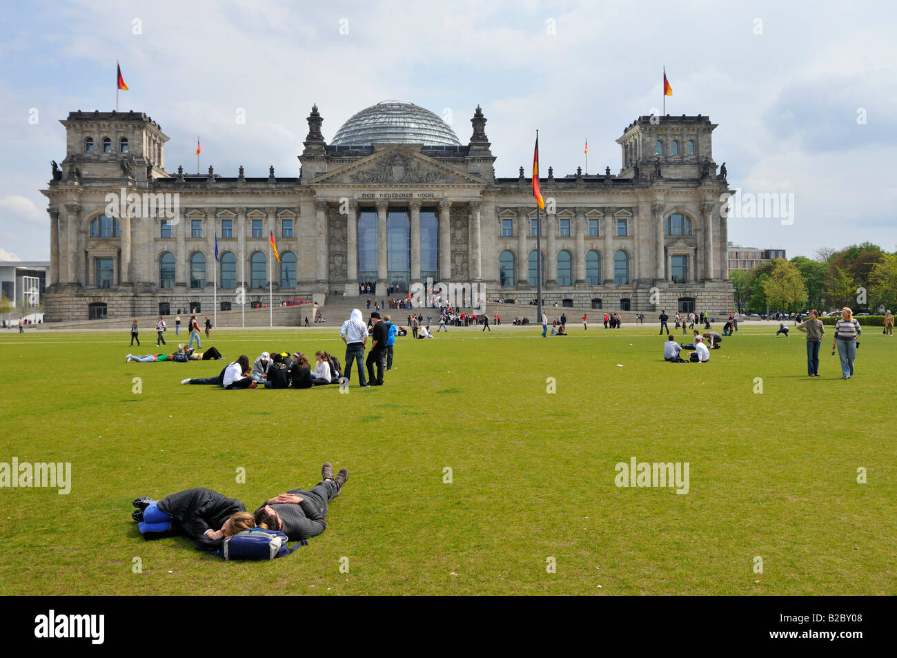 Tourists on the Platz der Republik in front of the Reichstag, German parliament building, Berlin, Germany, Europe Stock Photo