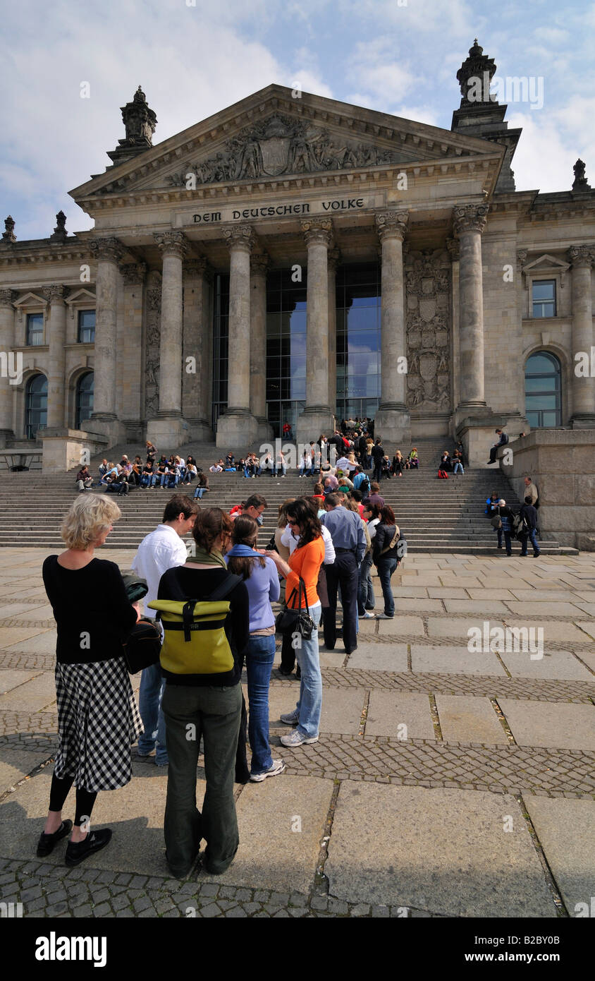 Visitors queue in front of the entrance to the Reichstag, parliament building, Berlin, Germany, Europe Stock Photo