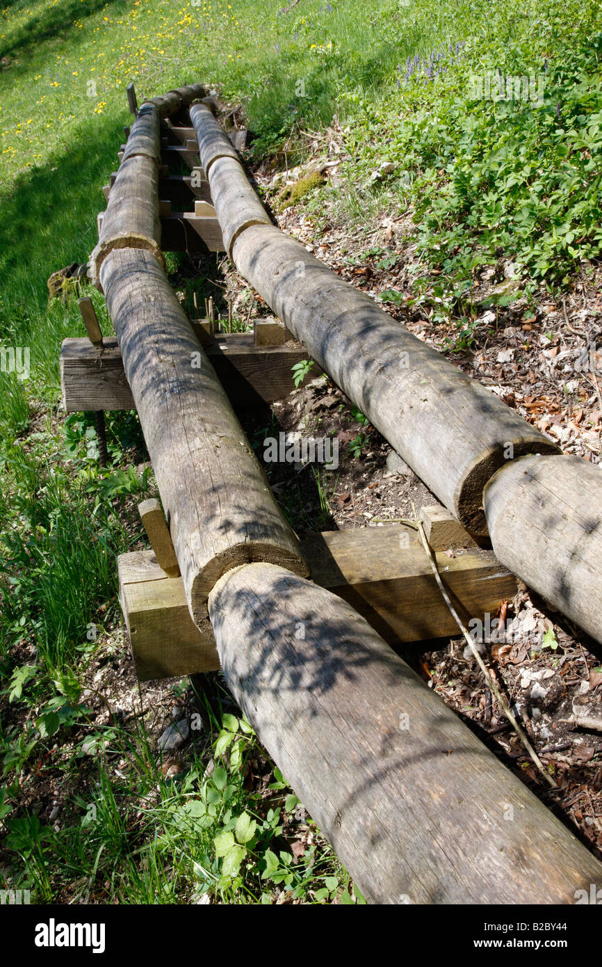 Old brine pipes leading from Berchtesgaden to Bad Reichenhall, Berchtesgaden, Upper Bavaria, Germany, Europe Stock Photo
