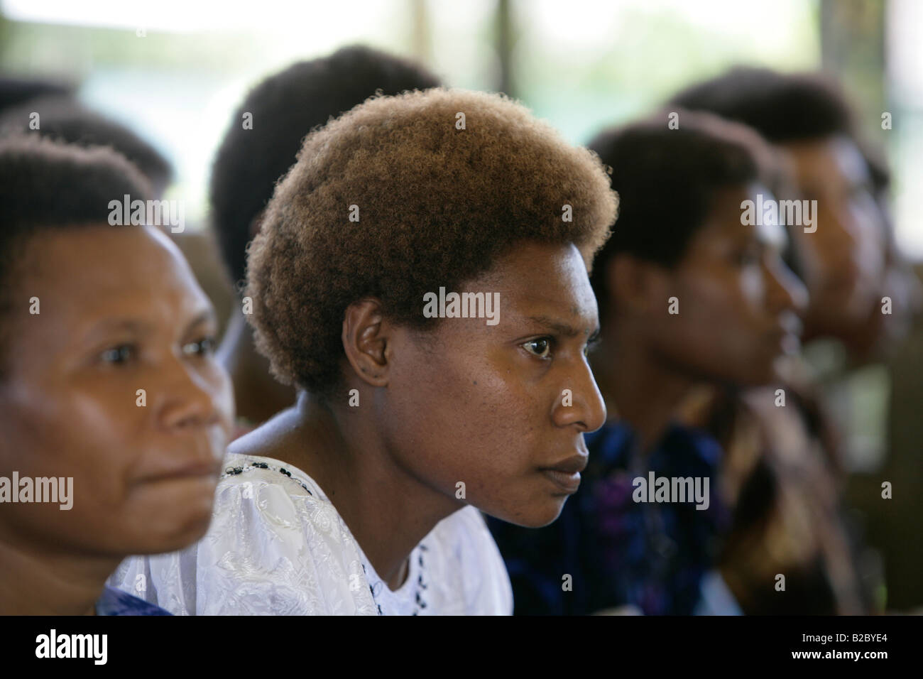 Woman, portrait during a church service, Madang, Papua New Guinea, Melanesia Stock Photo