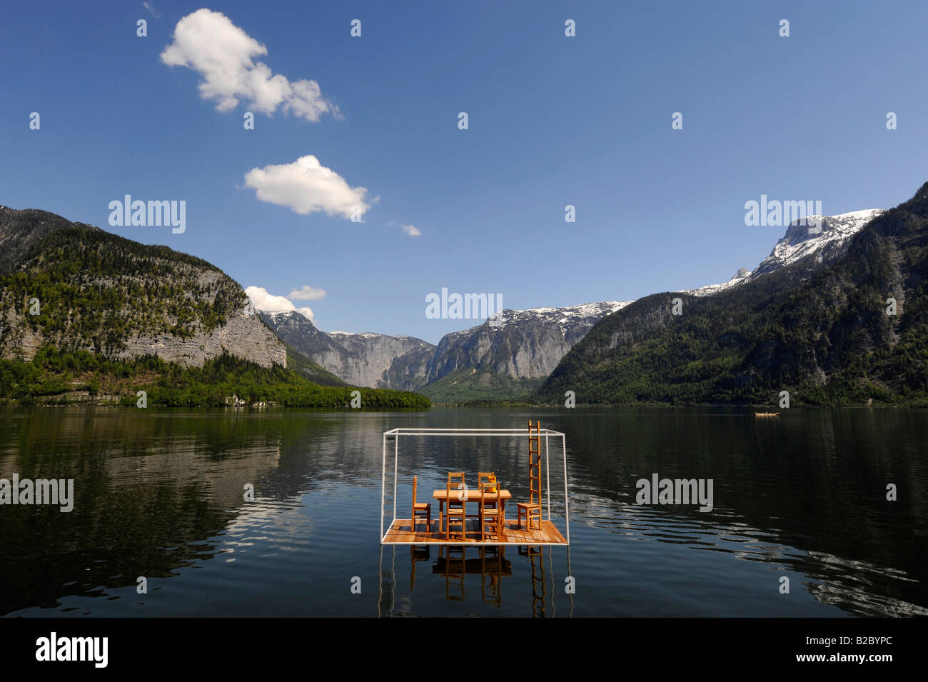 Art exhibition at the Landesausstellung, National Exhibition, 2008, Hallstaettersee Lake near Hallstatt, Salzkammergut Stock Photo