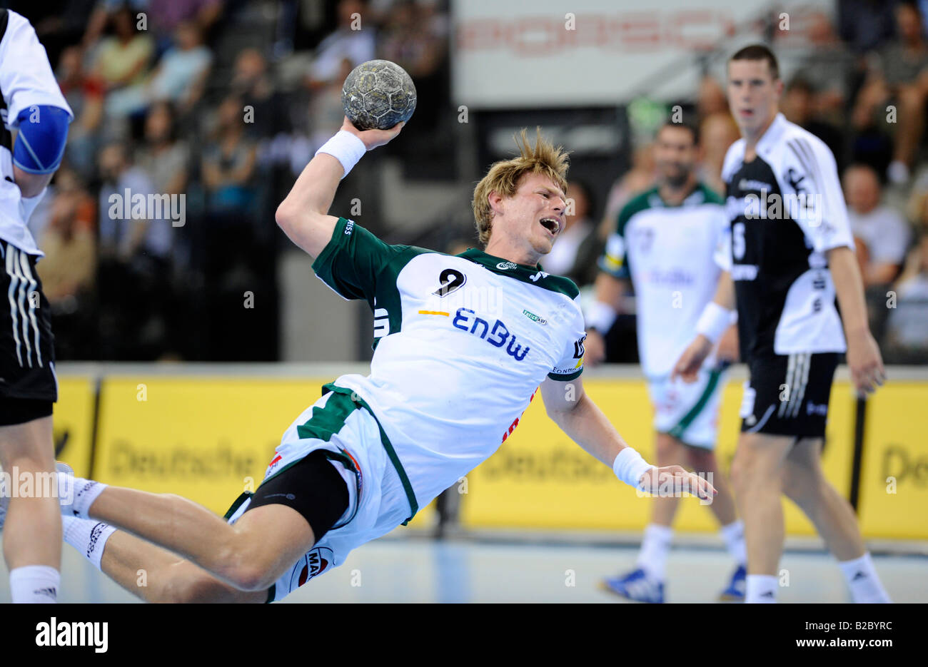 Handball, Manuel Spaeth, Frisch Auf! Goeppingen, throwing the ball Stock Photo