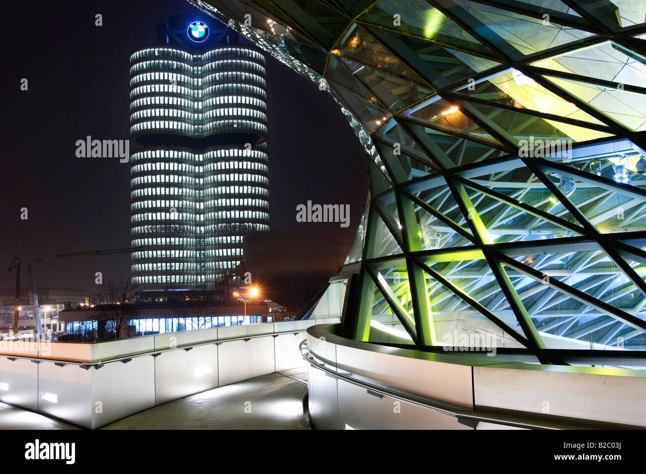 Newly constructed BMW World showroom at night, Munich, Bavaria, Germany, Europe Stock Photo