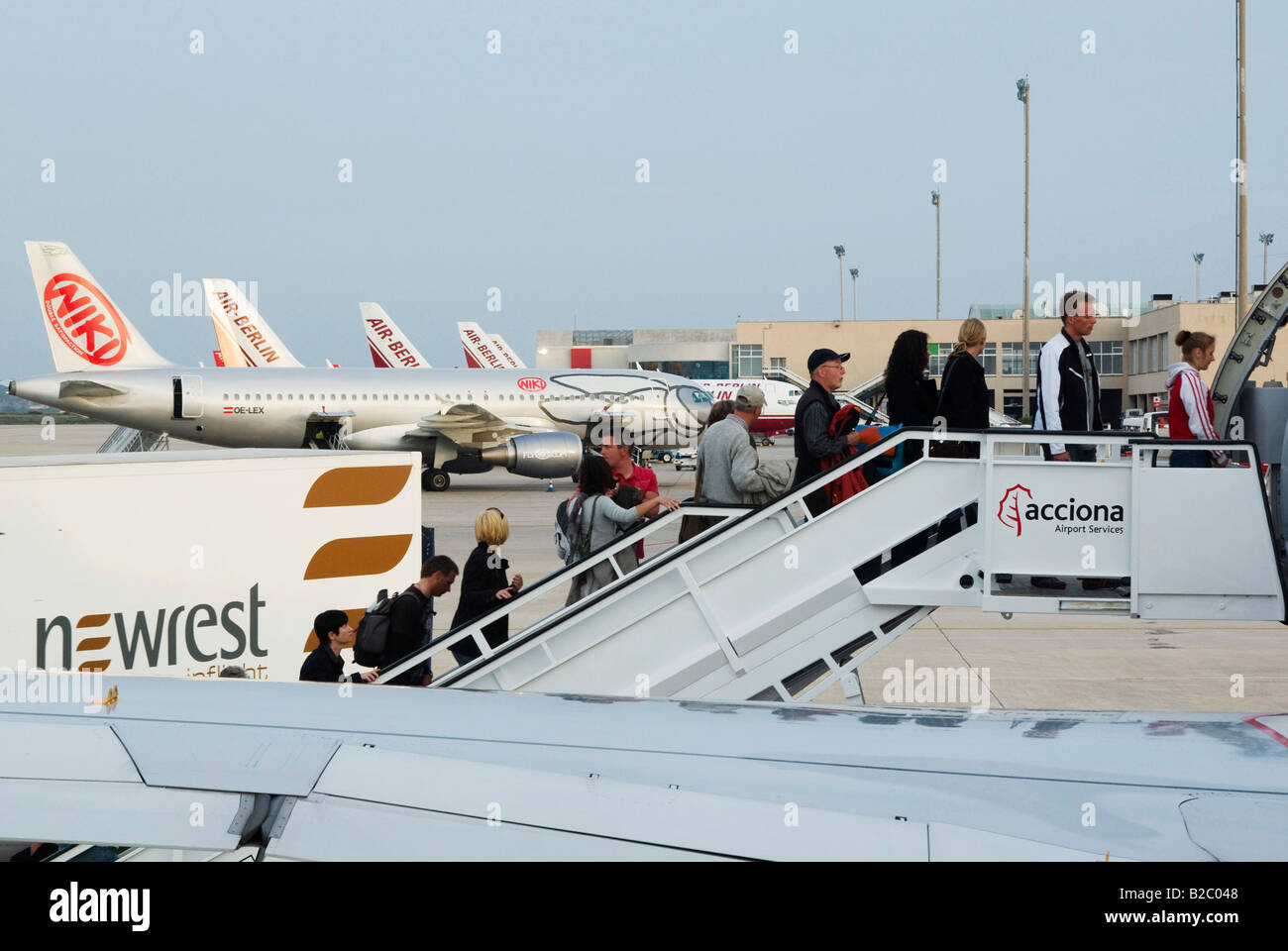 Air Berlin and NIKI planes at Palma de Majorca Airport, Majorca, the Balearic Islands, Spain, Europe Stock Photo