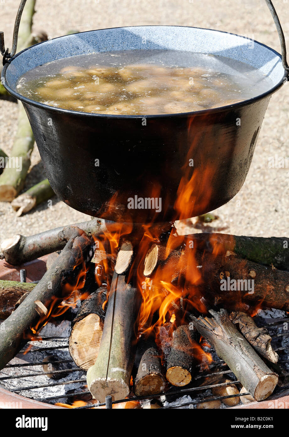 https://c8.alamy.com/comp/B2C0K1/potatoes-boiling-in-large-pot-held-over-an-open-fire-in-the-outdoors-B2C0K1.jpg