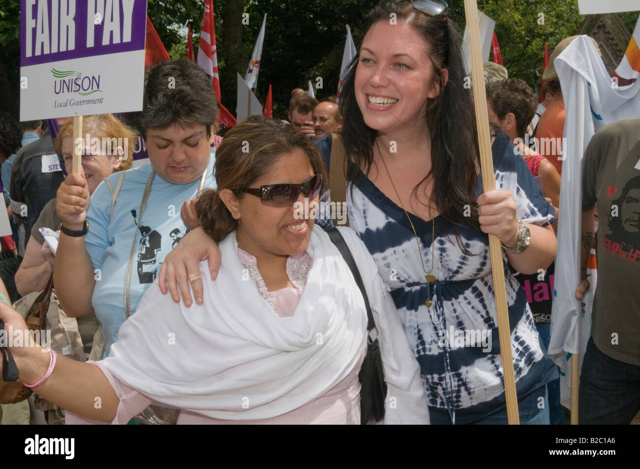 Women demonstrate at Unite and Unison march in London for local