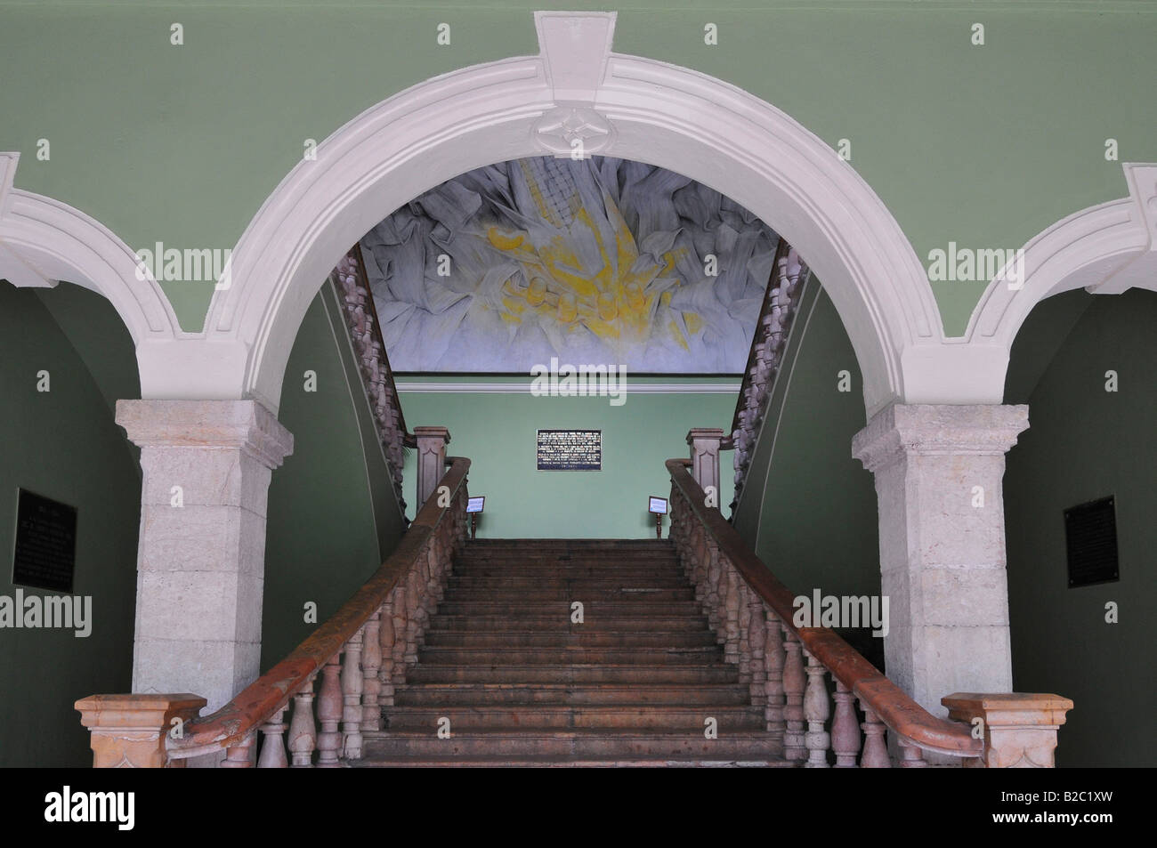 Palacio de Gobierno Palace, inner courtyard, staircase, Merida, Yucatan, Mexico, Central America Stock Photo