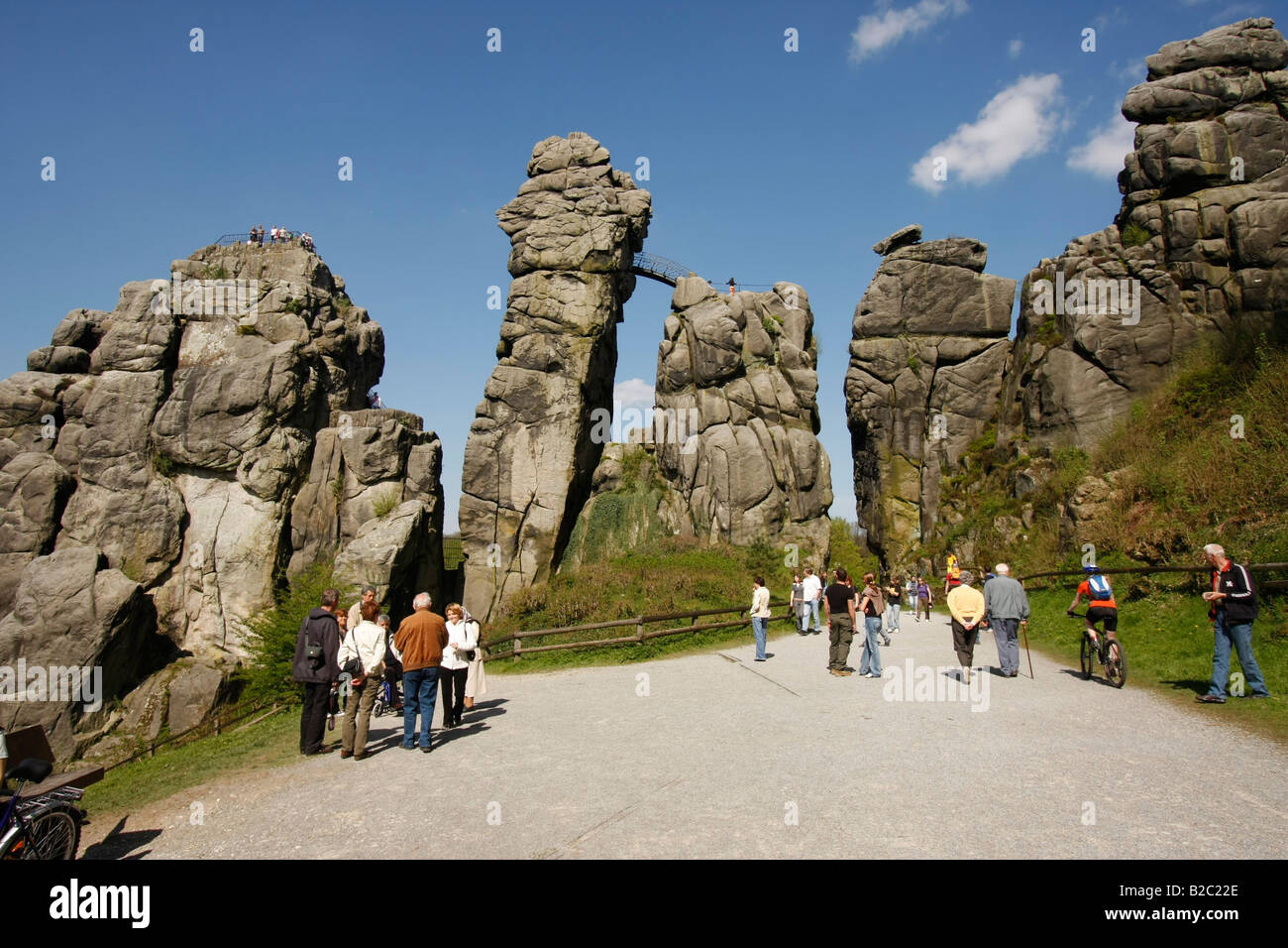 Externsteine rock formations near Detmold, North Rhine-Westphalia, Germany, Europe Stock Photo