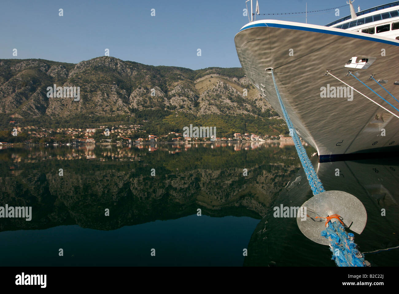 Cruise ship at anchor in the Bay of Kotor, Montenegro, Europe Stock