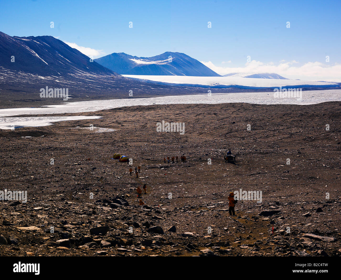 Helicopter landing area in Taylor Valley near the Canada Glacier, Dry Valleys, Antarctica Stock Photo