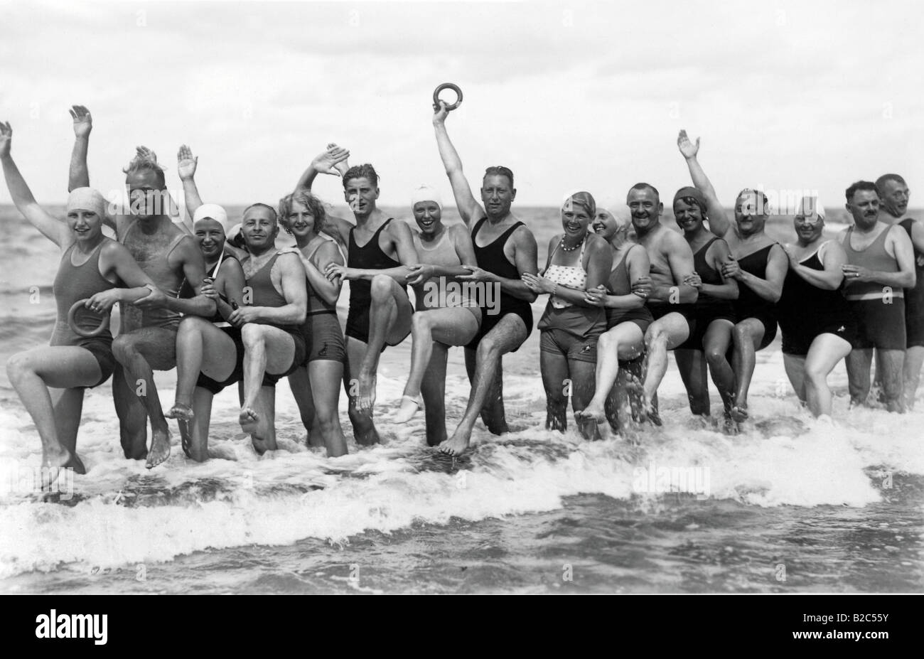 Swimming fun in the sea, historical photo, circa 1930, Usedom, Baltic, Mecklenburg-Western Pomerania, Germany, Europe Stock Photo