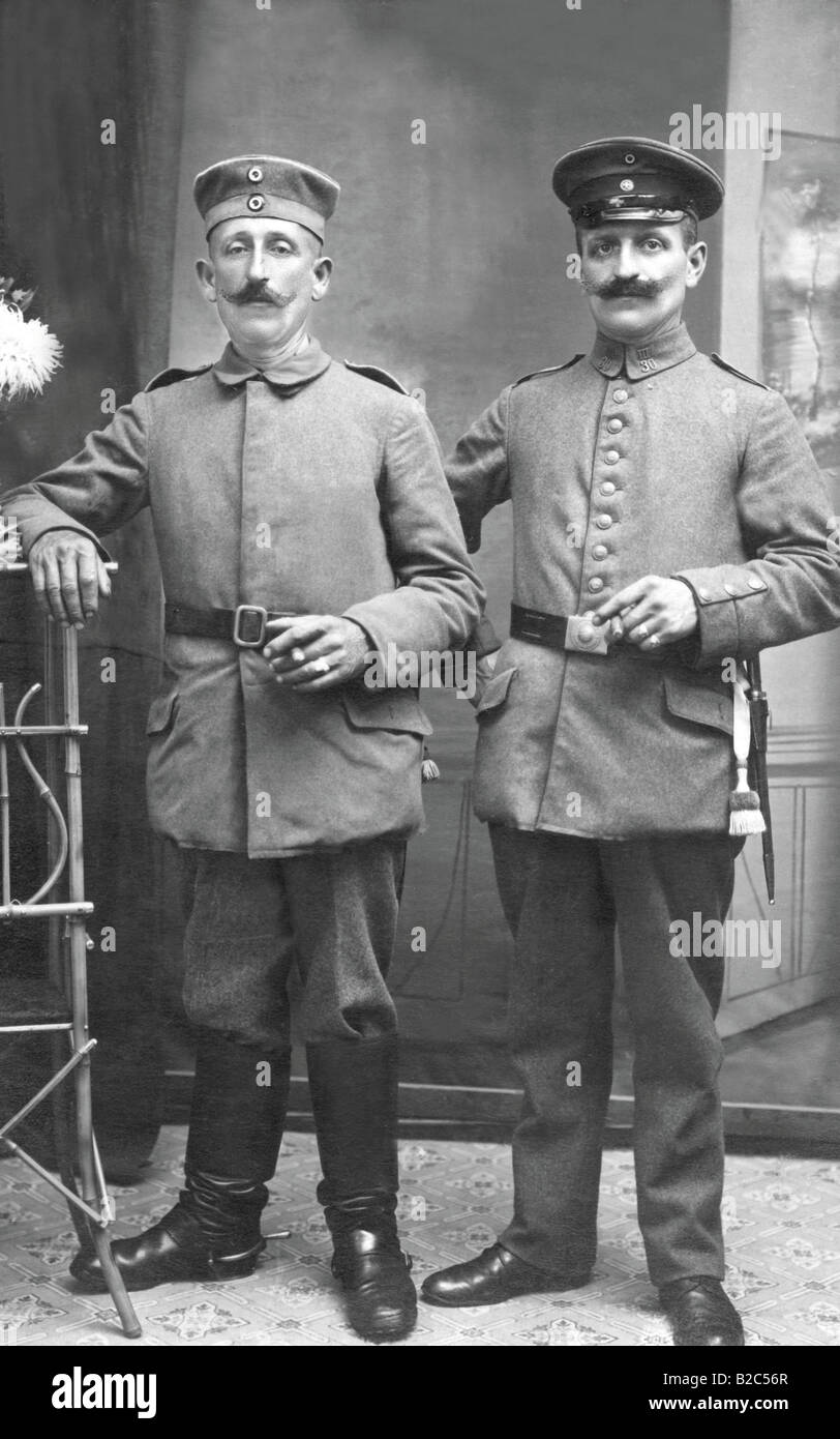 Two men in uniform, historical photo, circa 1915 Stock Photo