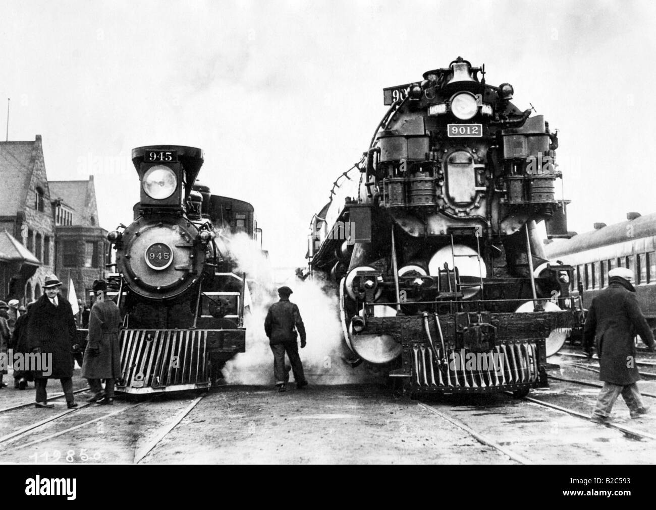 Two steam engines, historical photo, circa 1920 Stock Photo