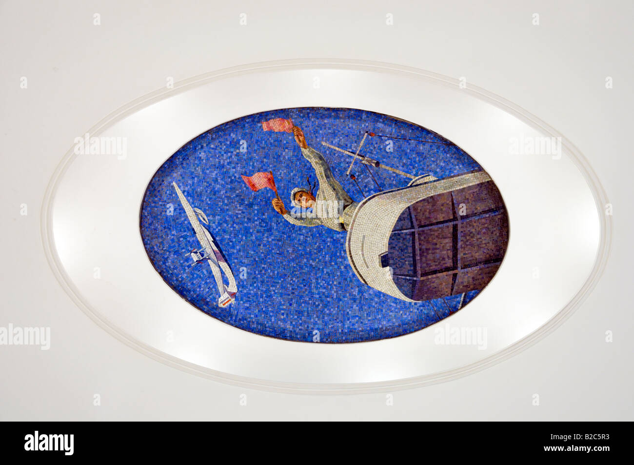 Socialist Realist mosaic by Deineka on ceiling of Mayakovskaya metro station, Moscow, Russia Stock Photo