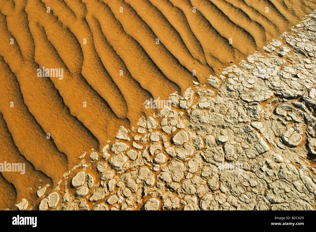 Sand and parched clay soil, Namib Desert, Namibia, Africa Stock Photo