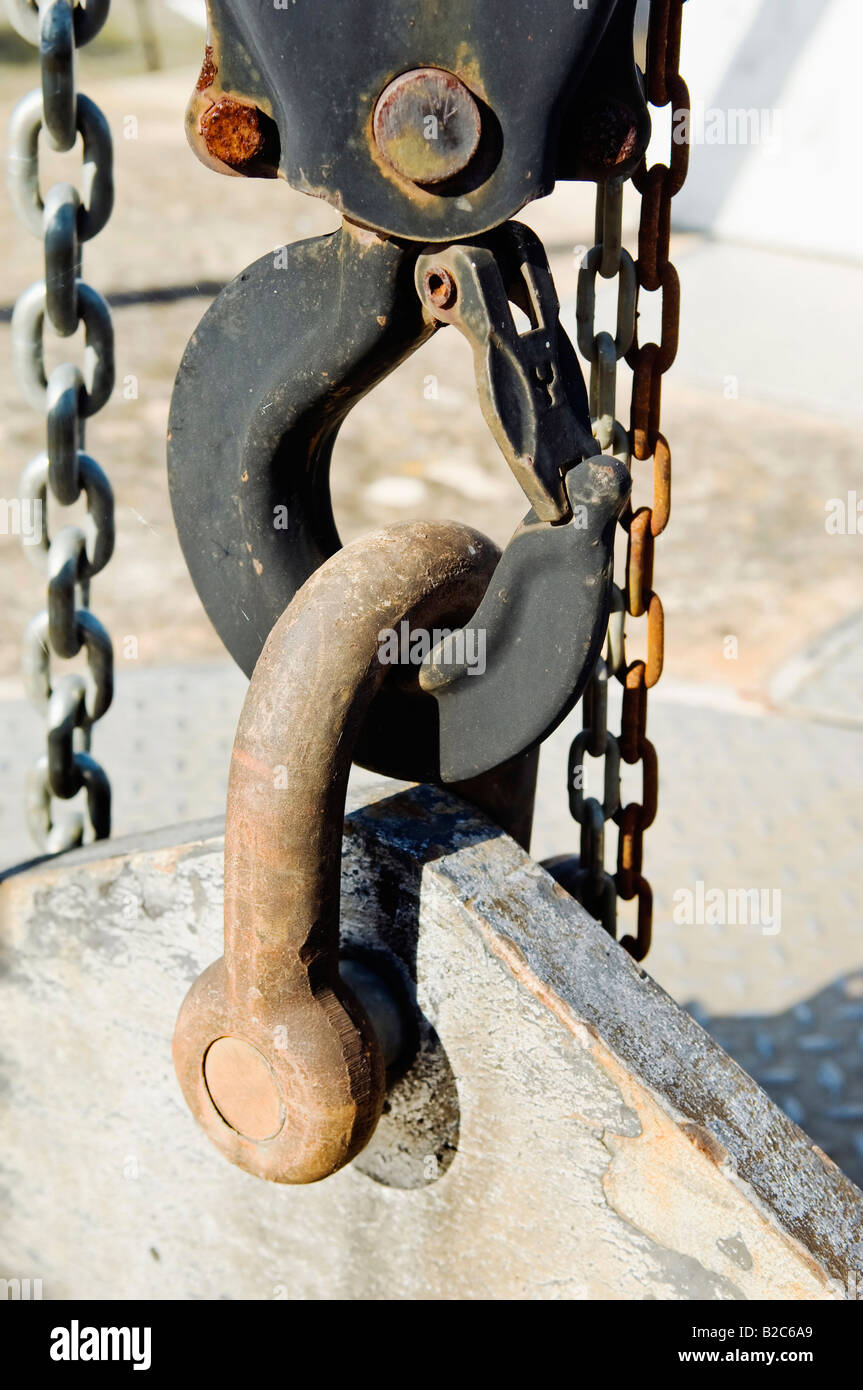 Lifting hook with chains Stock Photo
