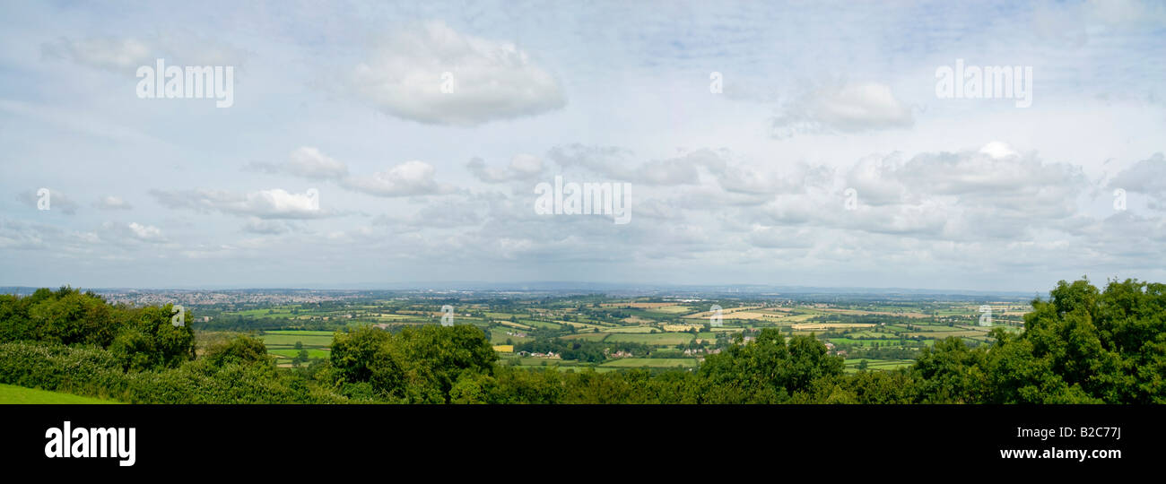 Horizontal wide angle of the River Avon Valley with the original Severn Bridge and Second Severn Bridge visible on the horizon Stock Photo