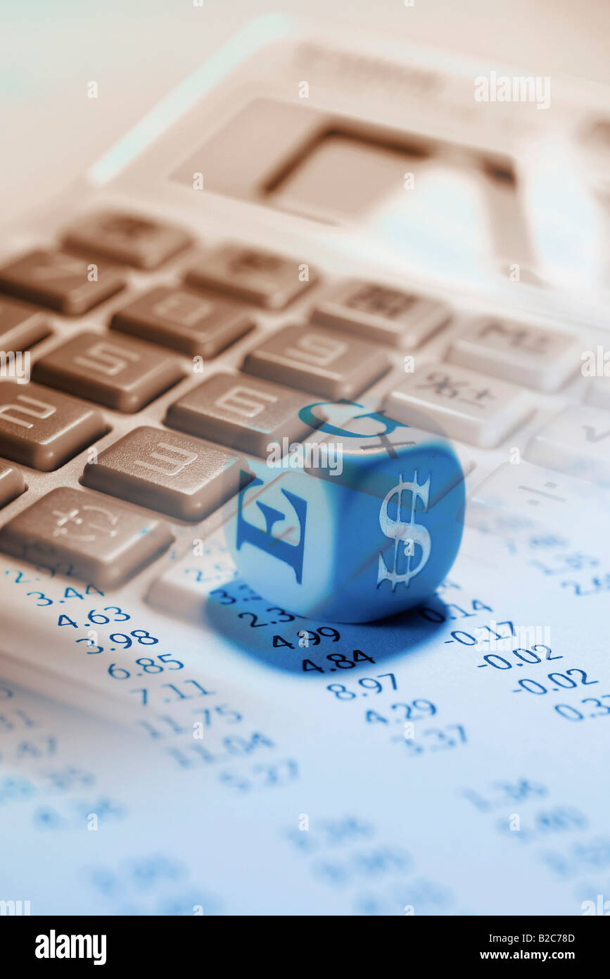 Composite of calculator and stock page Stock Photo