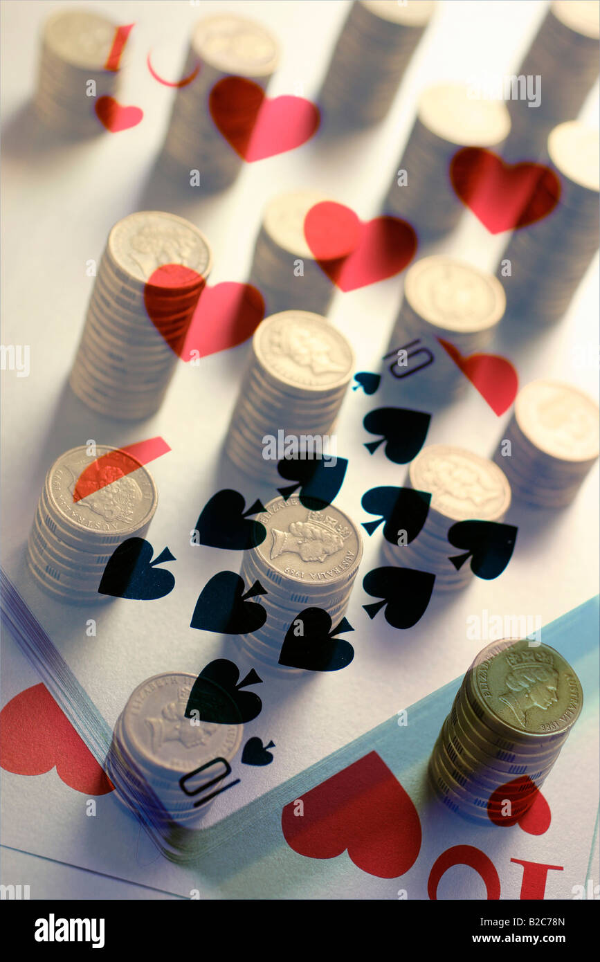 Composite of coins and playing cards Stock Photo