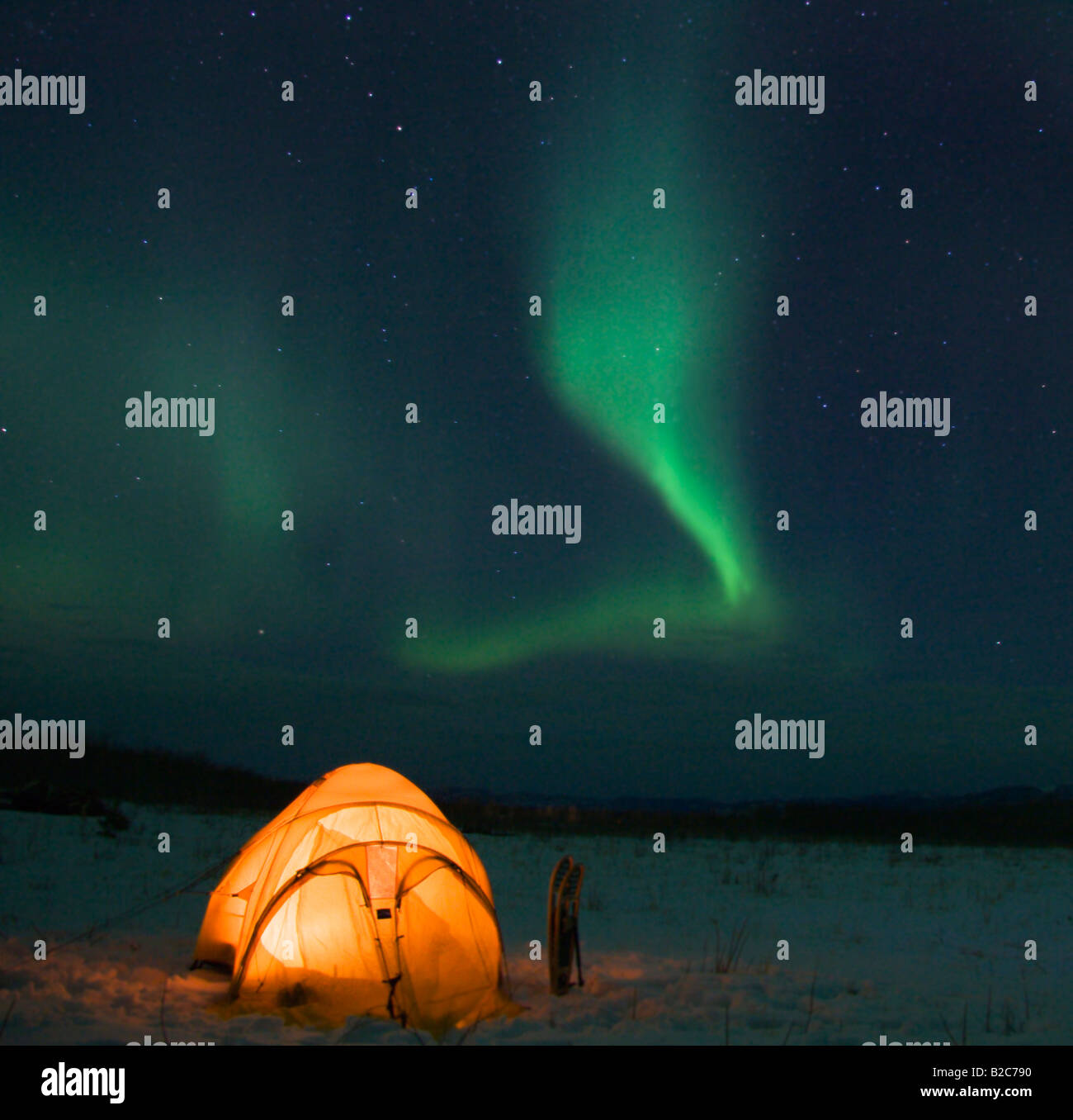 Aurora borealis, northern lights, winter camp, Yukon Territory, Canada Stock Photo