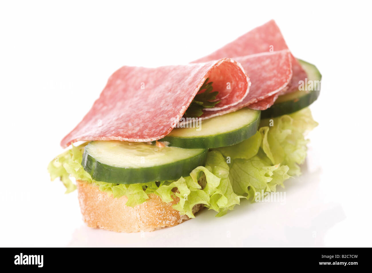Salami sandwich with lettuce and cucumber Stock Photo Alamy