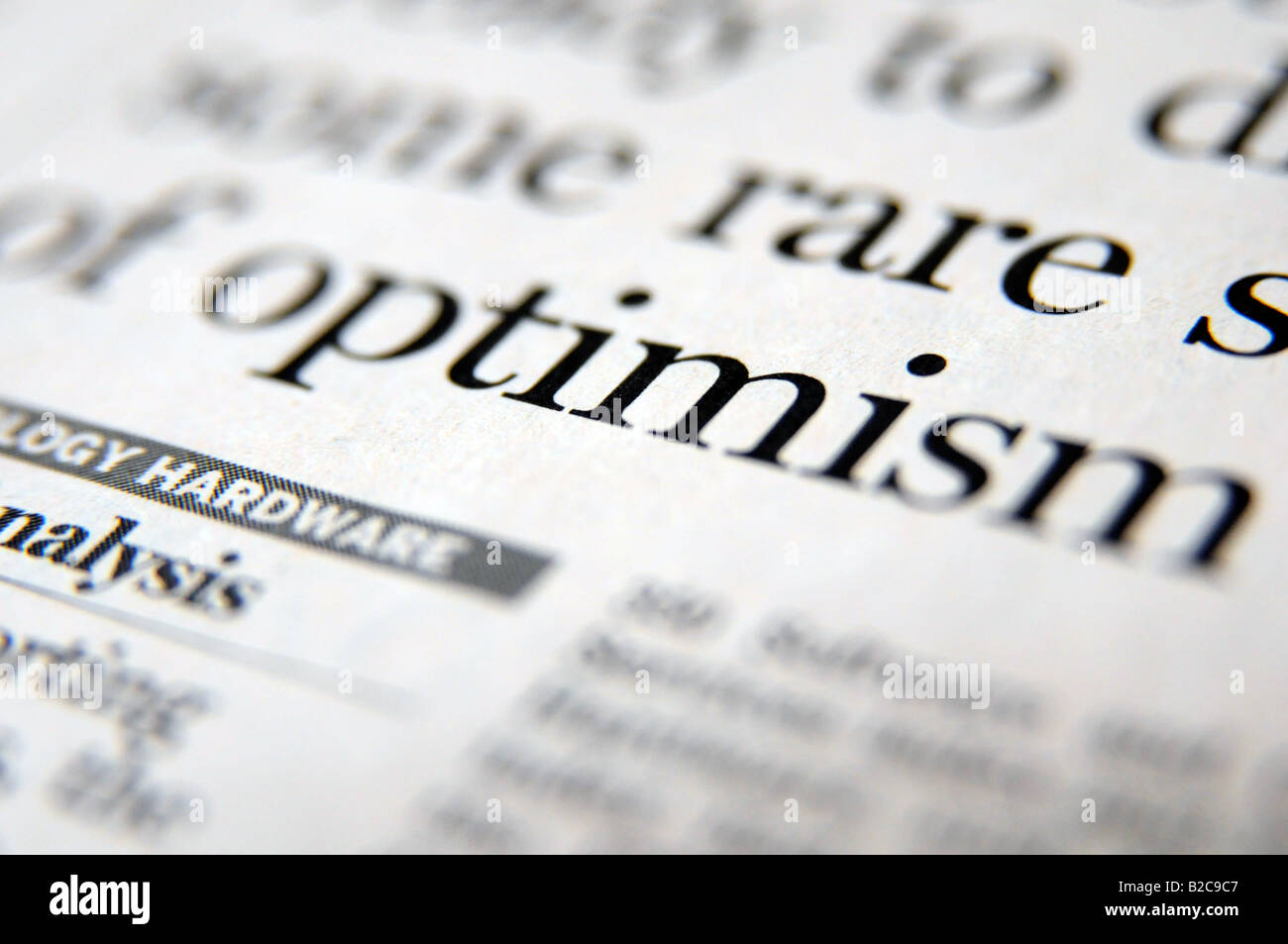 Royalty free photograph of newspaper headline about the hope of upturn and confidence and optimism returning in the market. Stock Photo