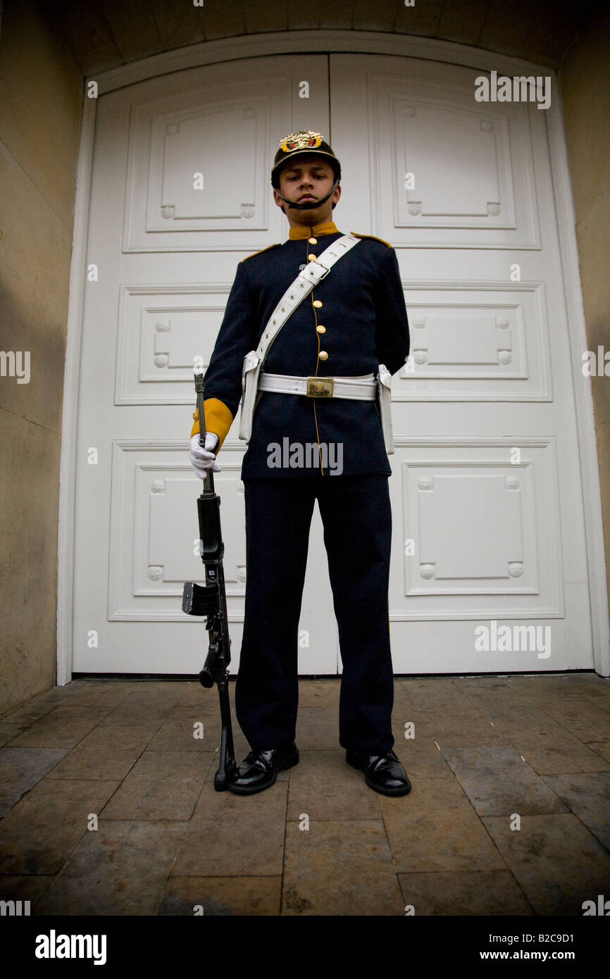 The man Guarding Uribe s door at the Casa Narino Stock Photo