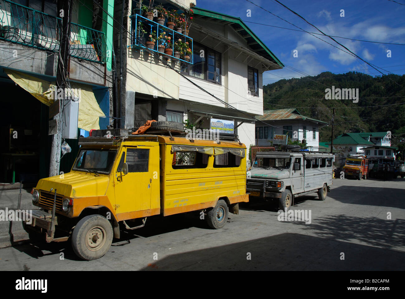 Parking jeepneys in Bontoc, North Luzon, Philippines, Southeast Asia Stock Photo