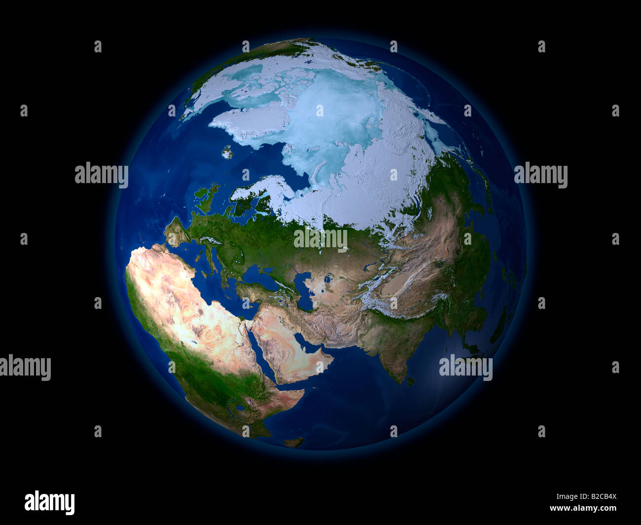Full Earth showing the Arctic region. Stock Photo