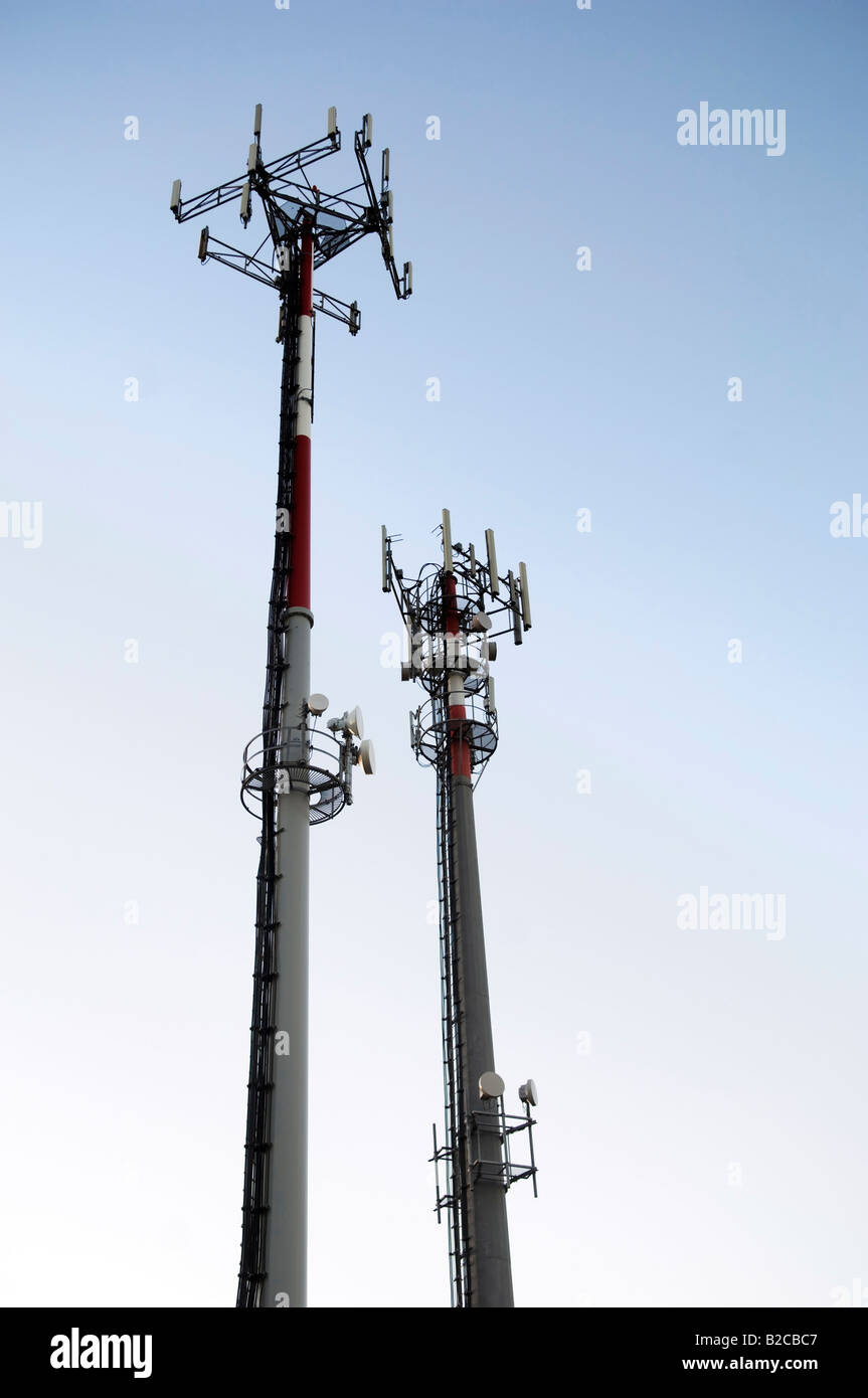 towers relays and mobile radio antennas Stock Photo
